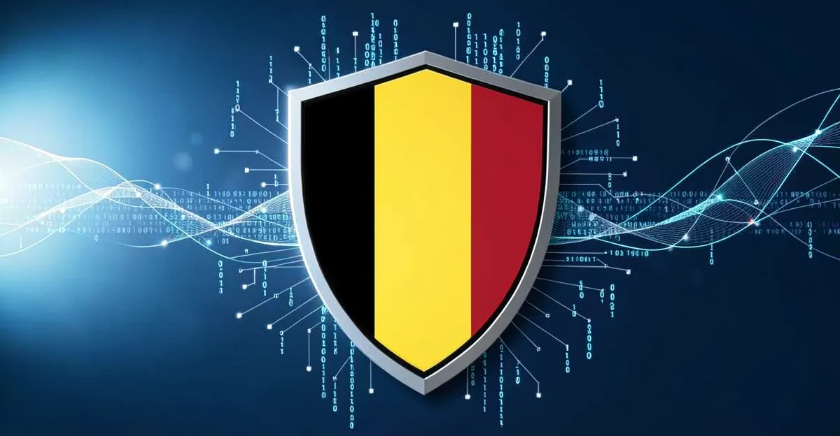CCB shield with Belgian flag colors and digital elements